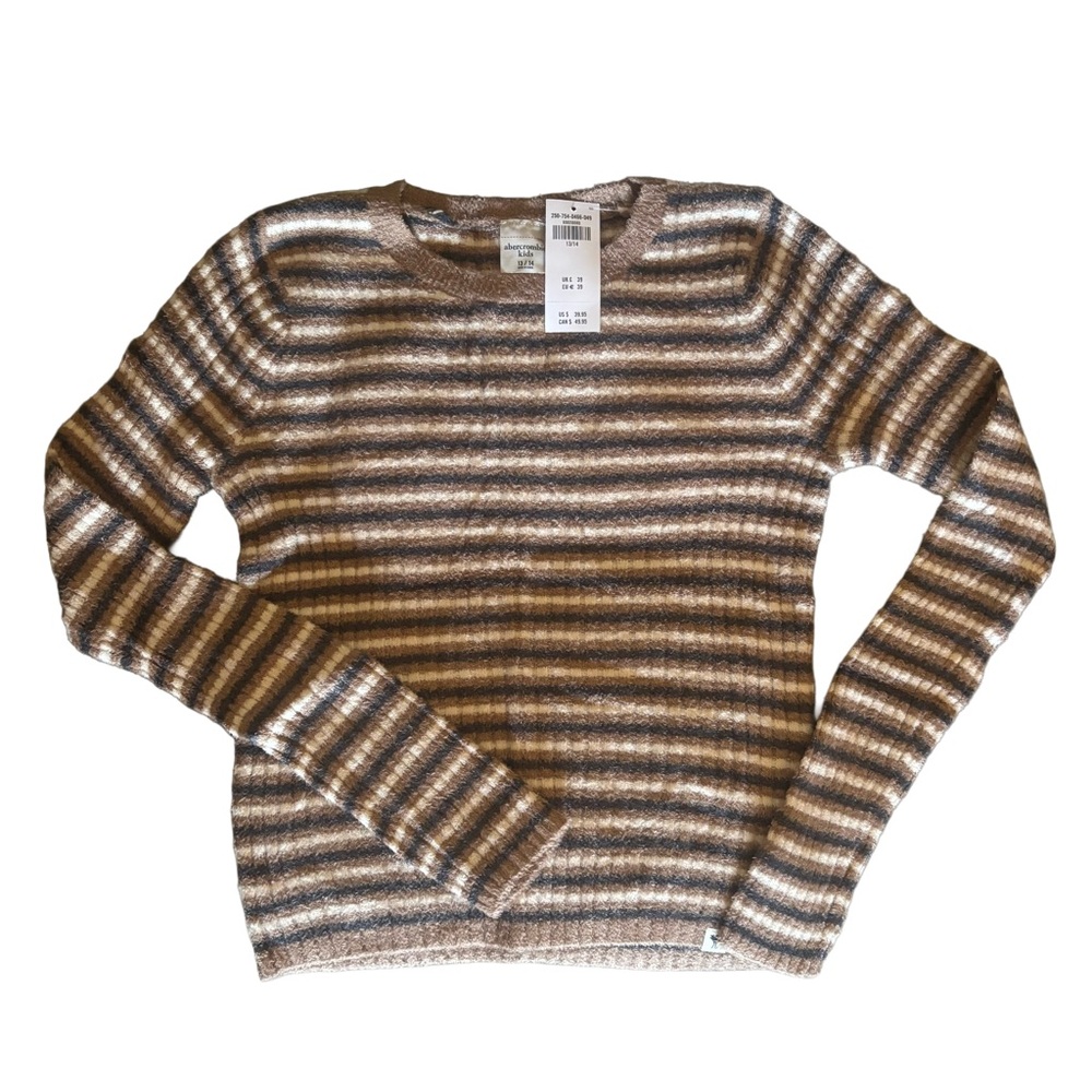 Abercrombie Kids Brown, Gray, Cream Striped Sweater Soft and Fuzzy